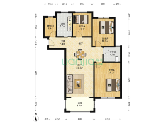 苏建优景美地 3室1厅1卫 110平方