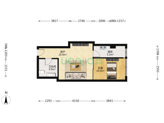苏州街33号公寓 1室1厅1卫 60平方