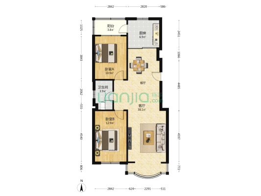 铁道兵家园 2室1厅1卫 97平方