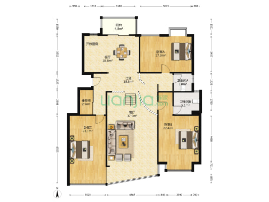 汇郦境园 3室2厅2卫 148平方