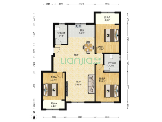 鸿祥·珑湖湾 3室1厅2卫 126平方