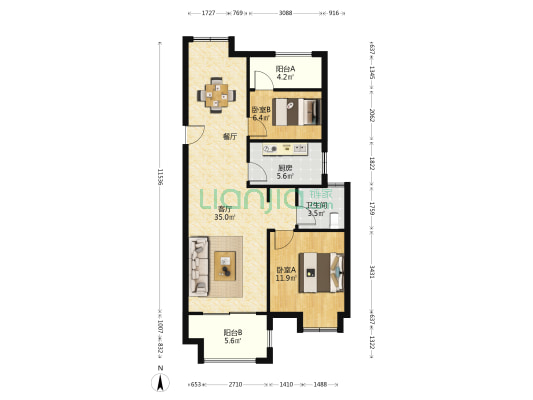 茉语兰庭 2室1厅1卫 87平方