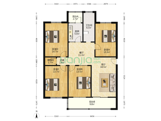 工人路19号院 4室2厅1卫 131平方