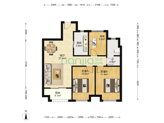 世纪之光 3室1厅1卫 80平方