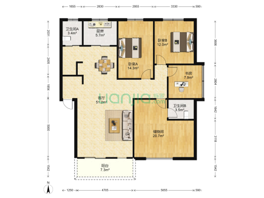 星牌花苑 3室1厅2卫 152平方