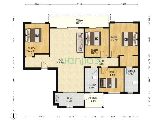 鹿溪樾府 4室1厅2卫 143平方