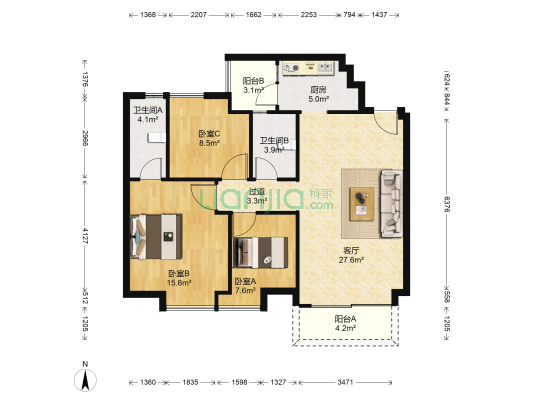 金棕榈园 3室1厅2卫 89平方