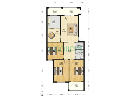 地税局小区 3室2厅2卫 122平方