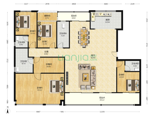中建·钰山湖 4室1厅4卫 245平方