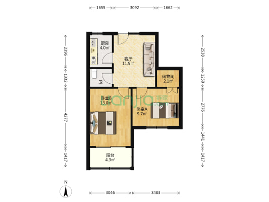 陆家苑 2室1厅1卫 57平方