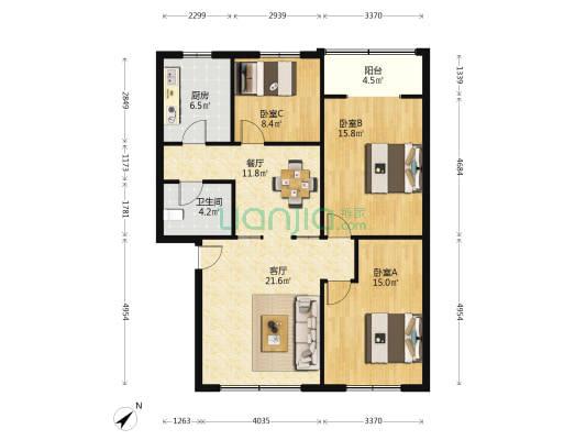 沙河新居 3室2厅1卫 106平方