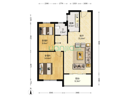 长丰·丽江苑 2室1厅1卫 90平方