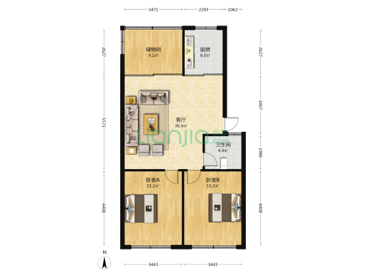 和谐园(崇州) 2室1厅1卫 91平方