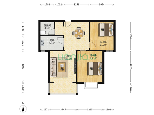 润银家园 2室1厅1卫 97平方