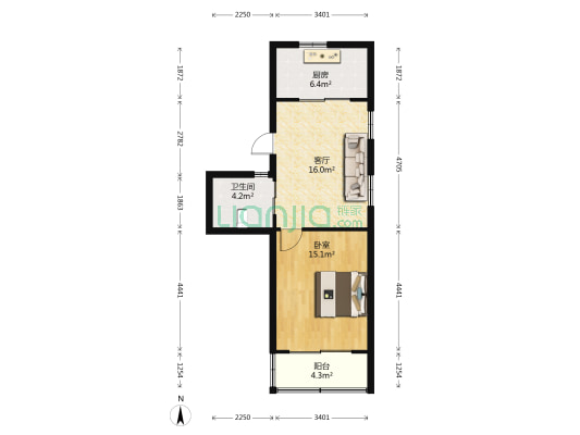 东荷小区 1室1厅1卫 56平方