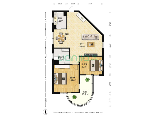 国托公寓 2室1厅1卫 99平方