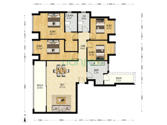 江城铭著 4室1厅2卫 147平方
