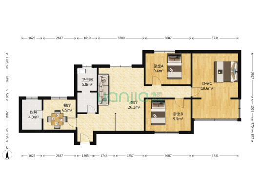 邮政联通移动双东小区 3室2厅1卫 104平方