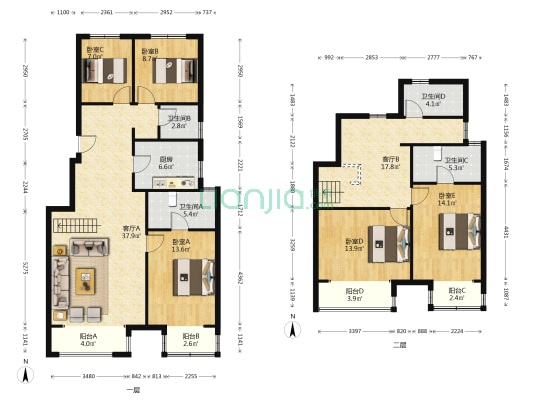 学府澜湾二期 5室2厅 南 北-户型图