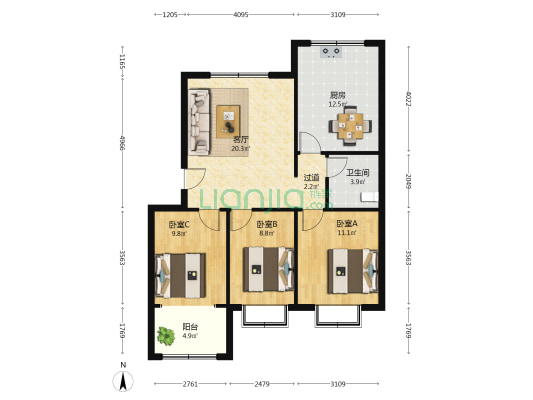 彩虹苑 3室1厅1卫 92平方