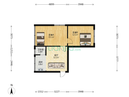 青山路392号 2室1厅1卫 55平方