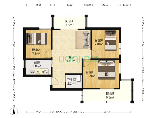 安慧里四区 3室1厅1卫 80平方