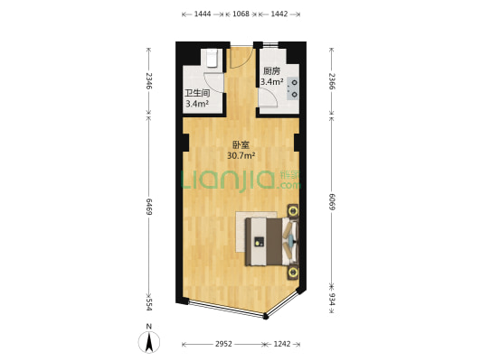 祥瑞大厦 1室0厅1卫 58平方