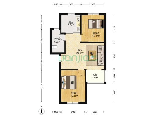 高行银杏苑 2室1厅1卫 71平方
