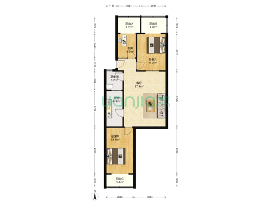 黄河南路41号 3室1厅1卫 89平方