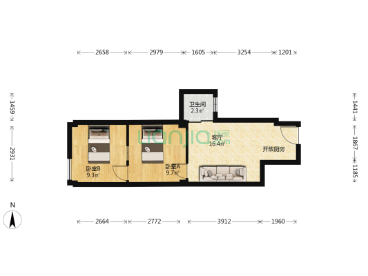 人民巷15号 2室1厅1卫 52平方