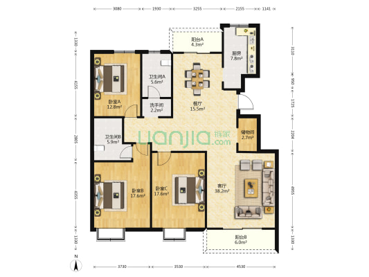 文昌雅苑 3室2厅3卫 167平方