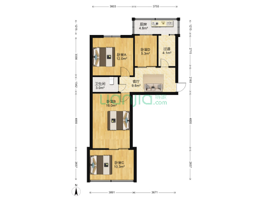 三桥街西 4室1厅1卫 68平方