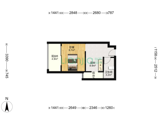 兴进中央尊馆 1室0厅1卫 40平方