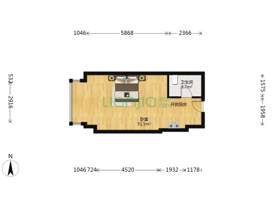 中城大厦 1室0厅1卫 51平方