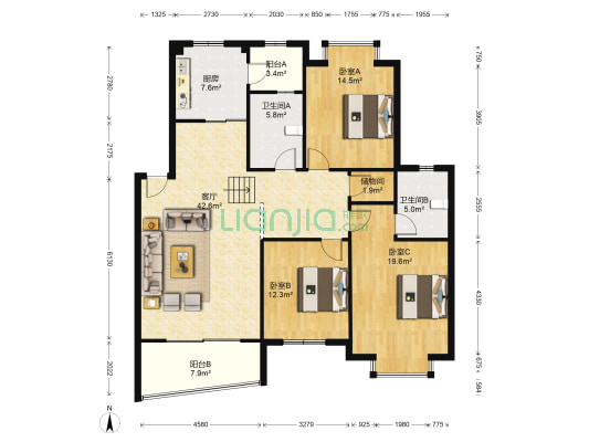 南河湾 3室1厅2卫 134平方