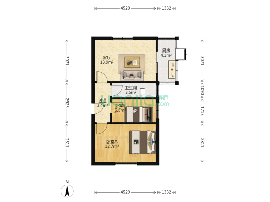 民主一路50号 2室1厅1卫 53平方