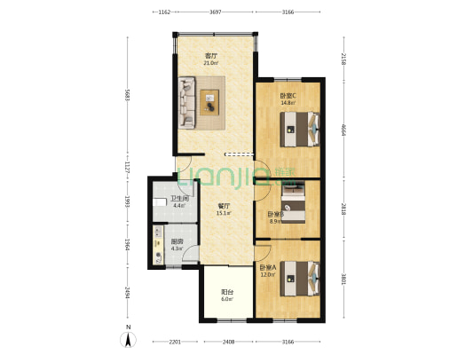 西安路三段72号 3室2厅1卫 78平方