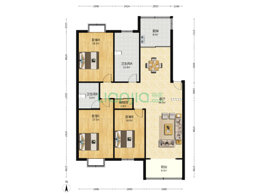金色佳园 3室1厅2卫 142平方