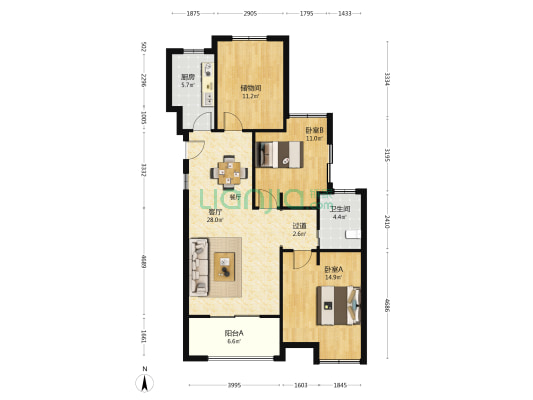 保利城三期 2室1厅1卫 109平方