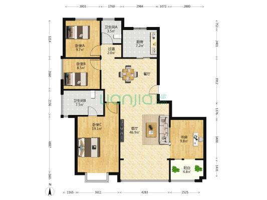 联发嘉和府 4室1厅2卫 168平方