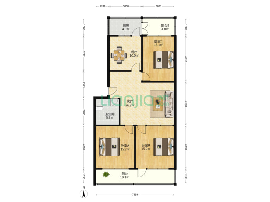 万寿路12号 3室2厅1卫 125平方