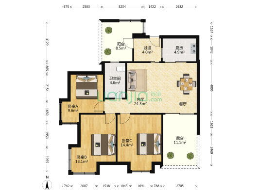 中通锦龙花园 3室1厅1卫 96平方