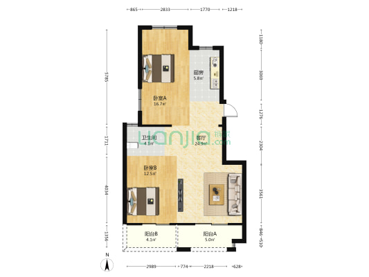 品尚居 2室1厅1卫 85平方