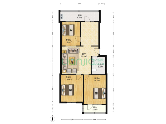 农机局宿舍 3室1厅1卫 102平方