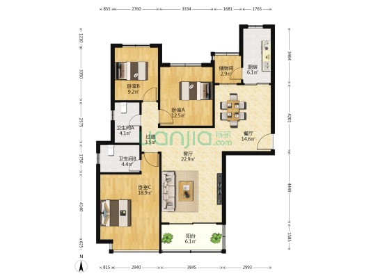 恒大御景半岛六期 3室2厅2卫 144平方