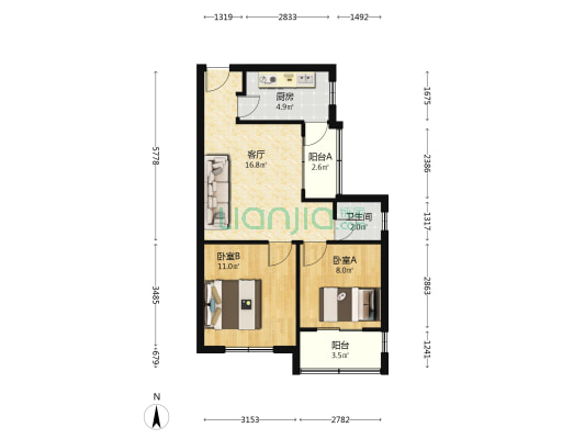 明珠新村 2室1厅1卫 58平方