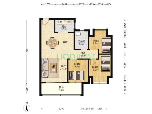 天悦城 3室1厅1卫 92平方