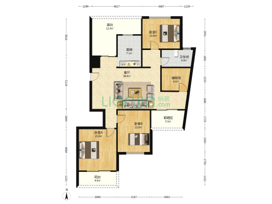 杭湾时代苑 3室1厅1卫 136平方