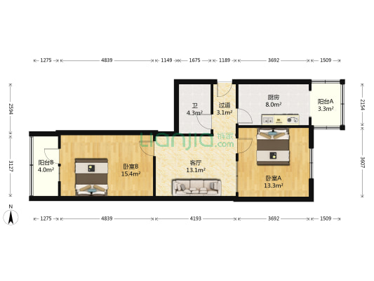 滨河饭店宿舍 2室1厅1卫 72平方
