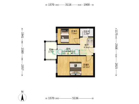 育英小区 2室1厅1卫 49平方